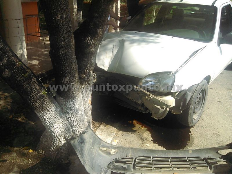 ESTRELLA SU VEHÍCULO CONTRA UN ÁRBOL EN COMUNIDAD DE ALLENDE.