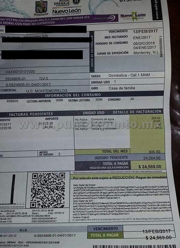 SORPRENDE ALTO COBRO DEL SERVICIO DE AGUA Y DRENAJE, DE 200 QUE PAGABAN EN UN MES AHORA DEBEN MAS DE 24 MIL PESOS.