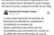 RETIRA POLICÍA EN ALLENDE VENDEDOR AMBULANTE, EX DIRIGENTE PANISTA LO CRÍTICA.