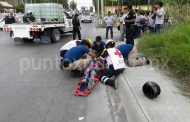 CHOQUE ENTRE DOS VEHÍCULOS, CONDUCTOR DE MOTO ES TRASLADADO A HOSPITAL.