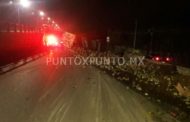 RETIRAN TONELADAS DE CHAYOTE REGADAS AL VOLCAR TRÁILER QUE CIRCULABA A EXCESO DE VELOCIDAD.