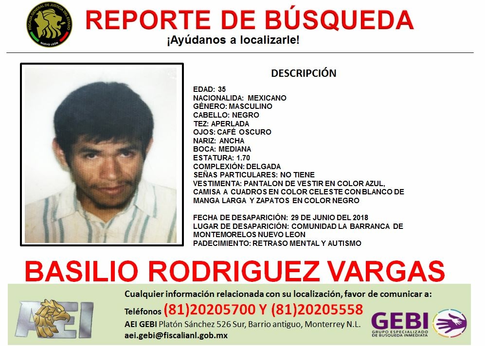 DESAPARECE EN MONTEMORELOS, ES BUSCADO POR SU FAMILIA.