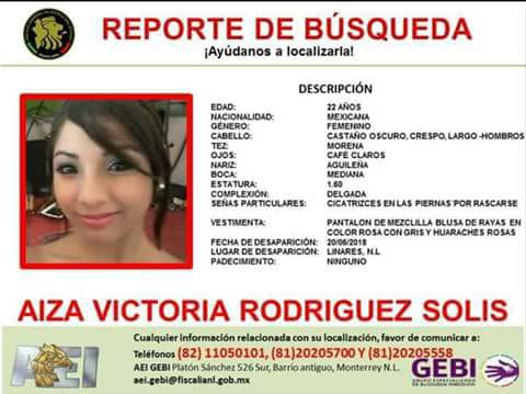 DESPARECE MUJER EN LINARES, ES BUSCADA POR SUS FAMILIARES, PIDEN APOYO PARA LOCALIZARLA.