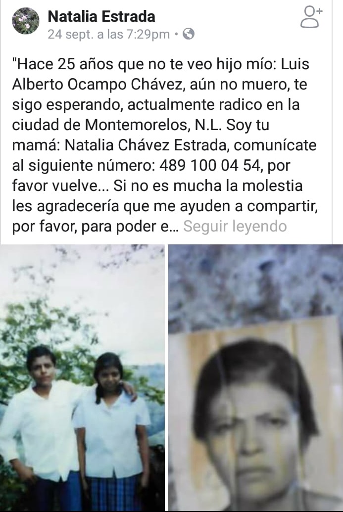 MADRE QUIEN RADICA EN MMORELOS PIDE APOYO PARA LOCALIZAR A SU HIJO QUE DESDE HACE 25 AÑOS QUE NO ENCUENTRA.