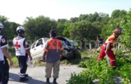 DERRAPA, SALE DE CARRETERA Y SE ESTRELLA CONTRA UN ARBOL