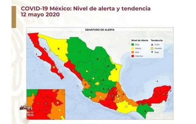 DE VERDE VISTEN LA REGION CITRICOLA Y SUR DE NUEVO LEON. SIGNIFICA QUE LUNES 18 MAYO, PAULATINAMENTE VUELVE A LA VIDA NORMAL.