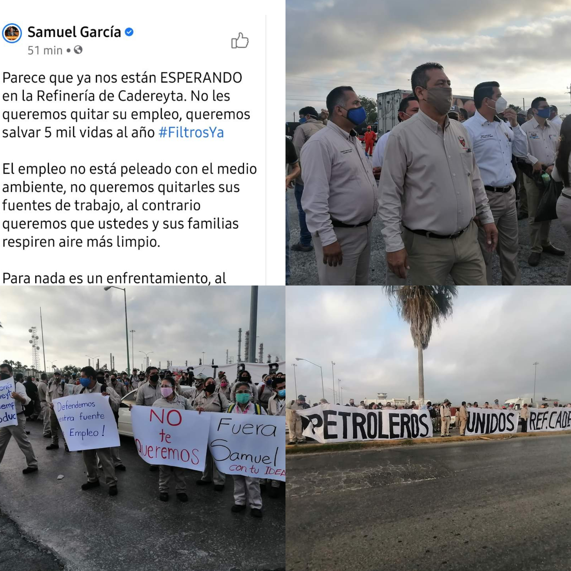 PLANEABA SAMUEL GARCIA CLAUSURA SIMBOLICA EN REFINERIA DE CADEREYTA, TRABAJADORES LO ESPERARON CON PROTESTAS.