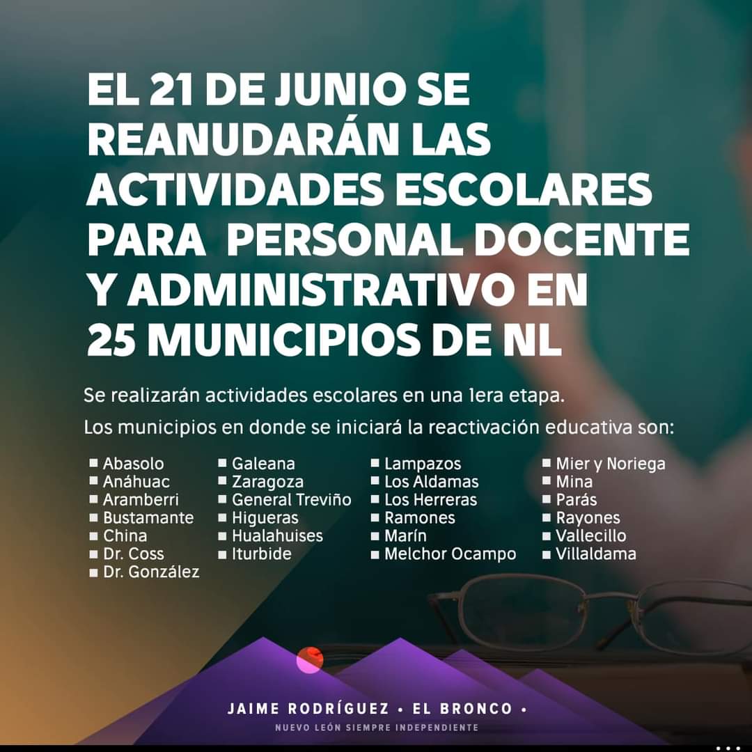 ANUNCIA EL GOBIERNO DEL ESTADO EL REGRESO A CLASES ESTE PRÓXIMO 21.