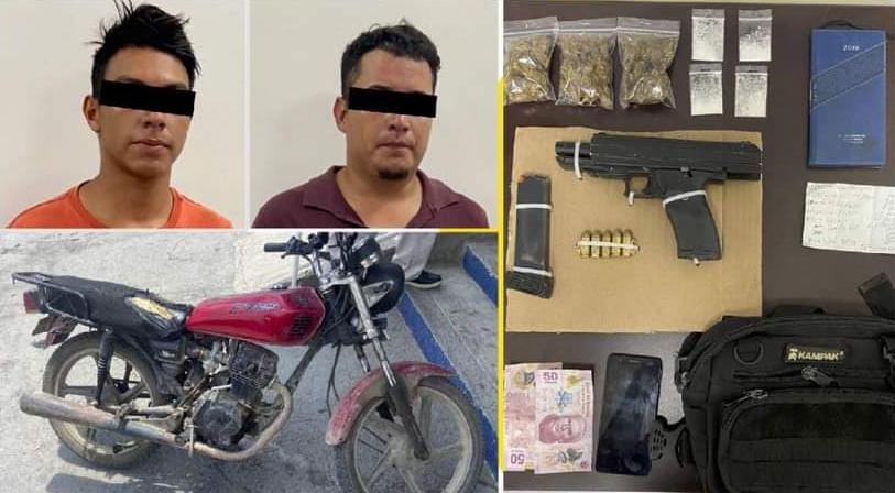 DETIENEN A DOS HOMBRES CON UN ARMA Y DROGA