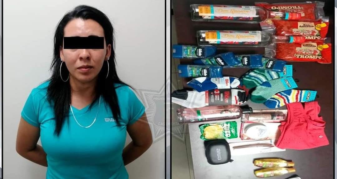 MUJER ES DETENIDA POR ROBO TIPO HORMIGA EN NEGOCIO EN CADEREYRA.