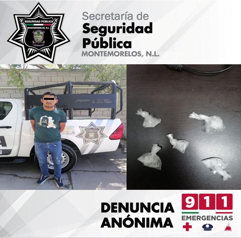 POLICÍAS DE MONTEMORELOS LO DETIENEN AL ENCONTRARLE DROGA.