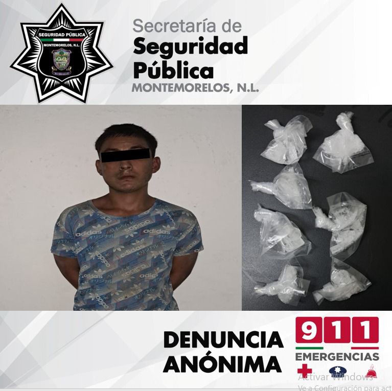 POLICÍA DE MONTEMORELOS LO DETIENE Y LE ENCUENTRA DROGA.