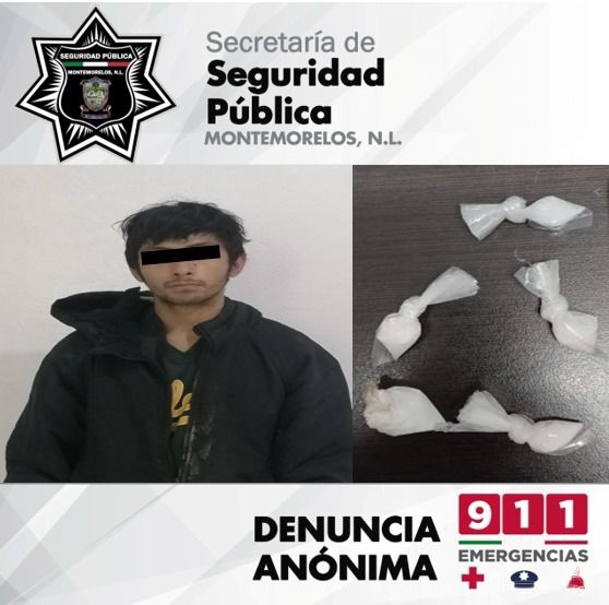 POLICÍA DE MONTEMORELOS LO DETIENE, LE ENCUENTRAN DROGA.