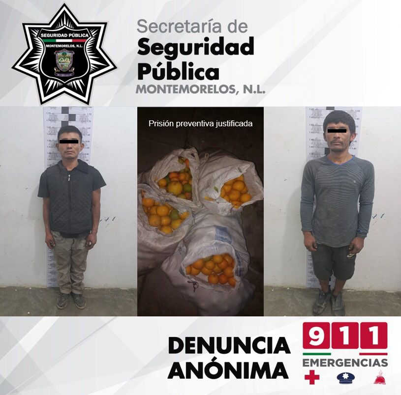 POLICÍA DETIENE A DOS, LOS SORPRENDE CON NARANJAS.