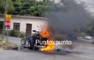 SE INCENDIA VEHÍCULO TUBULAR EN MONTEMORELOS.