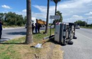 EN HUALAHUISES,NL SE REGISTRÓ LA VOLCADURA DE CAMIONETA, OCUPANTE RESULTA ILESO.